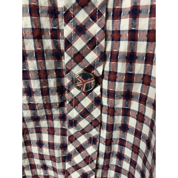 John Lennon Shirt Men Brown Navy Check Peace Sign Cotton Button Down L.Sleeve XL - Picture 7 of 14
